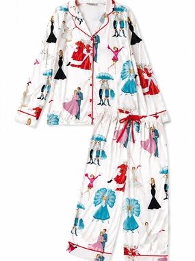 NWT Whimsical Holiday Satin Pajama Set | Long Sleeve Button-Up Sleepwear | XS